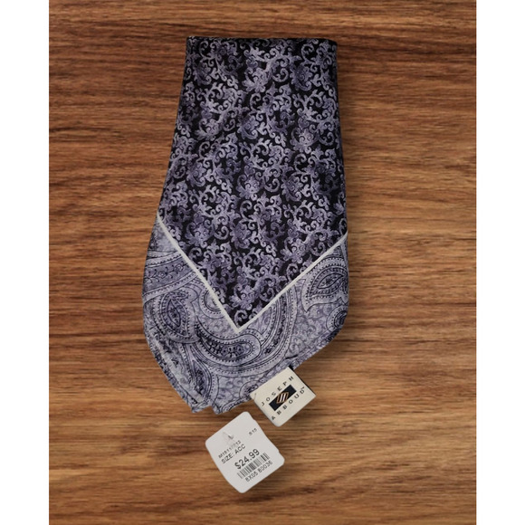 New Joseph Abboud Pocket Square Black White Gray Paisley‎ Wedding Formal Silk - Picture 1 of 5